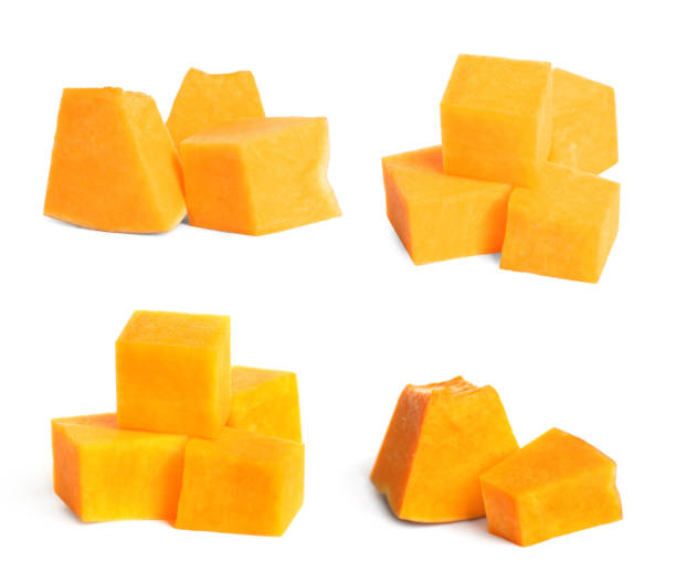 istock Set of pumpkin pieces on white background 1388947092