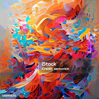 istock Abstract colorful background. Brush strokes. Red, orange, yellow, purple and blue colors. Artistic background pattern. Raster bitmap. Digitally generated image. 1388948315