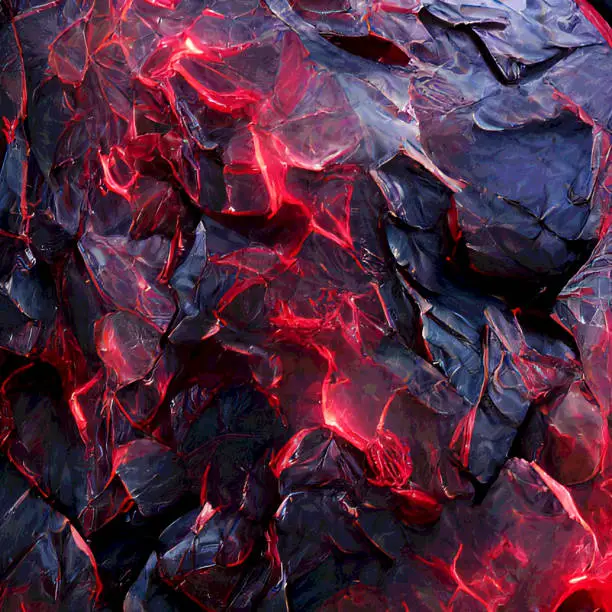 Photo of Stones and flames of fire. Burning stones. Burning coal. Abstract background. Raster bitmap. Digitally generated image.