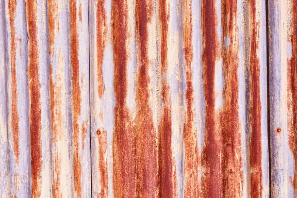 Photo of Rusty corrugated iron wall of a shack, suitable for use as background or texture