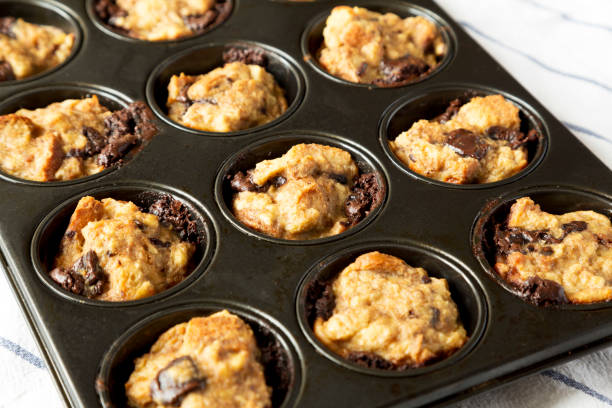 istock Homemade Chocolate Banana Bread Pudding in a baking dish, low angle view. Close-up. 1388953562