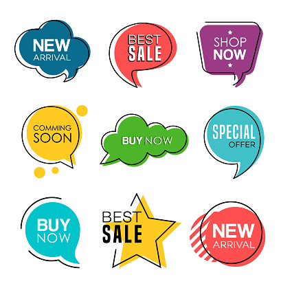 Vector illustration of the Sale Tags in Speech Bubbles Design.