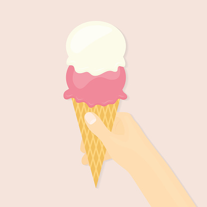 hand holds ice cream cone- vector illustration