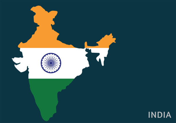 인도 국기 벡터 일러스트와 인도지도 - india map cartography continent stock illustrations