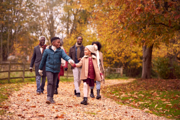 istock Smiling Multi-Generation Family Having Fun Walking Through Autumn Countryside Together 1388964328