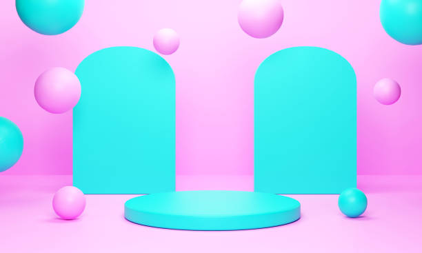 istock Abstract product presentation podium stand with spheres 1388967447