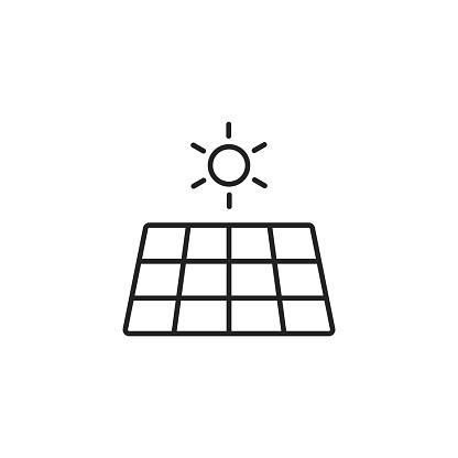 Sun above solar panel Icon. High quality black vector illustration.