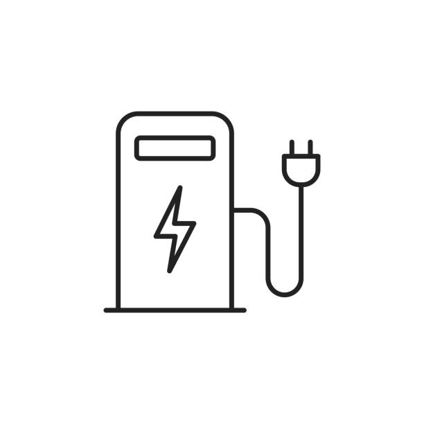ilustrações, clipart, desenhos animados e ícones de ícone da estação de carregamento de veículos elétricos. ilustração de vetor preto de alta qualidade. - battery status