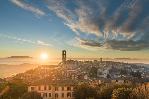 Perugia, Italy, the capital city of Umbria, at dawn.