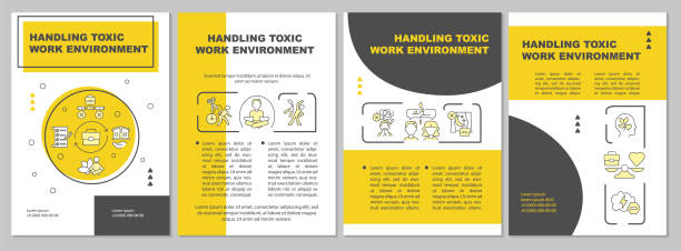 illustrazioni stock, clip art, cartoni animati e icone di tendenza di modello di brochure giallo per la gestione di ambienti di lavoro tossici - manual handling