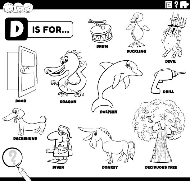  Letra D Para Dolphin Ilustración Dibujo Animado Ilustraciones, gráficos vectoriales libres de derechos y clip art