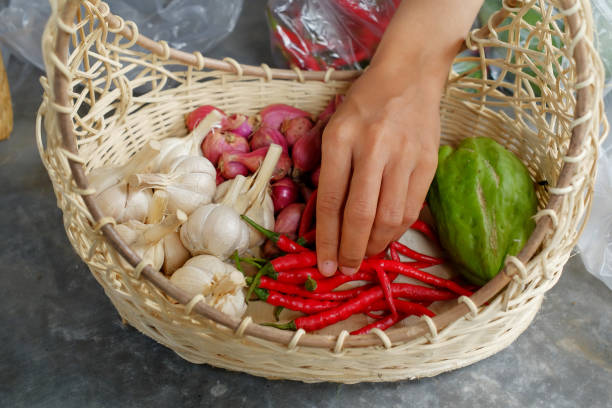 istock Hand holding a basket filled with vegetables 1388975022