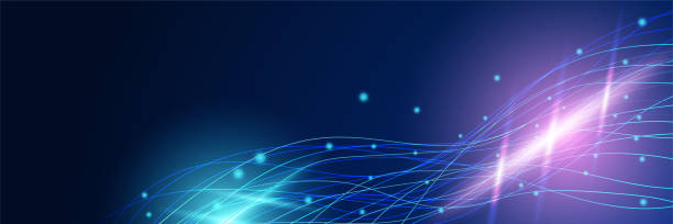 istock Abstract neon style blue wide banner design background. Abstract 3d banner design with dark blue technology geometric background. Vector illustration 1388979664