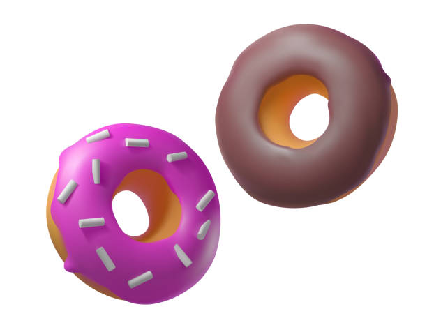 ilustrações, clipart, desenhos animados e ícones de um conjunto de donuts bonitos em um estilo 3d bonito - cupcake chocolate icing candy