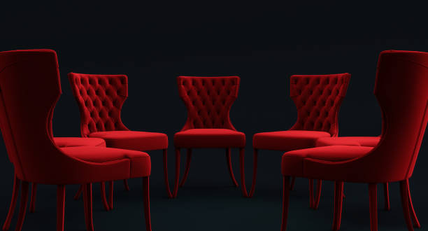 istock red Chairs arranged in a circle. meeting and discussion concept. 1388984951