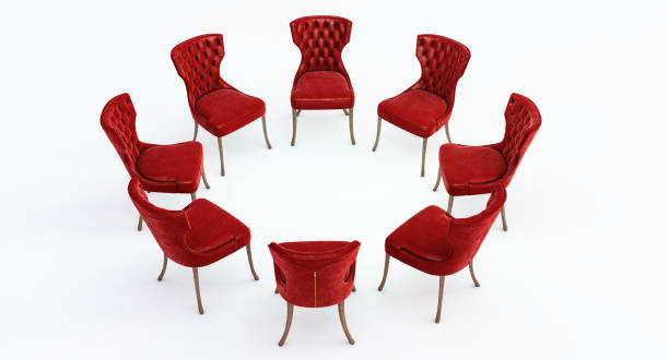 istock red Chairs arranged in a circle. meeting and discussion concept. 1388984952