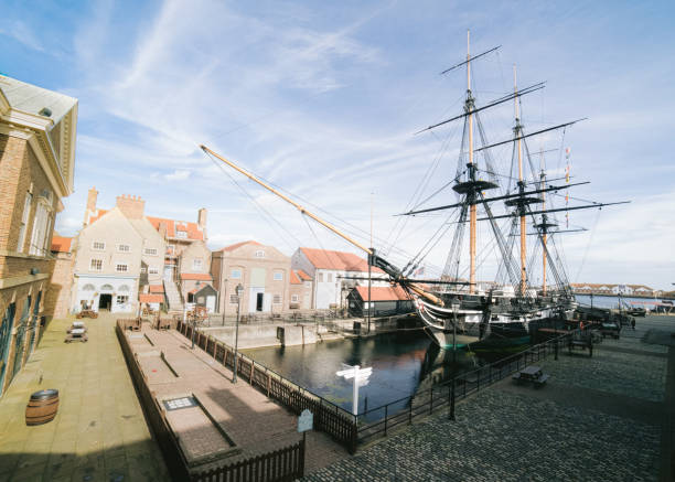 National Museum of the Royal Navy Hartlepool. Maritime Museum exterior of the tall ship HMS Trincomalee Hartlepool/UK - 11th October 2019: National Museum of the Royal Navy Hartlepool. Maritime Museum exterior of ship the HMS Trincomalee hartlepool photos stock pictures, royalty-free photos & images