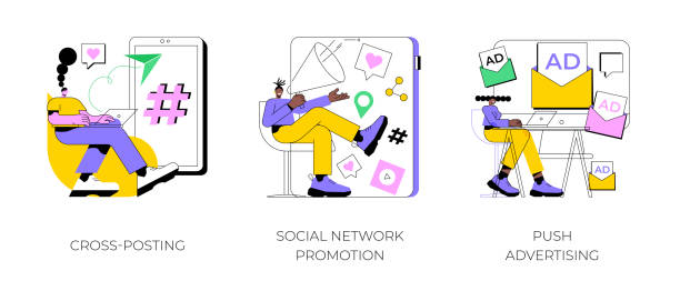 미디어 프로모션 추상적 개념 벡터 일러스트레이션. - social media marketing branding sign stock illustrations