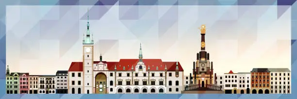 Vector illustration of Olomouc skyline vector colorful poster on beautiful triangular texture background