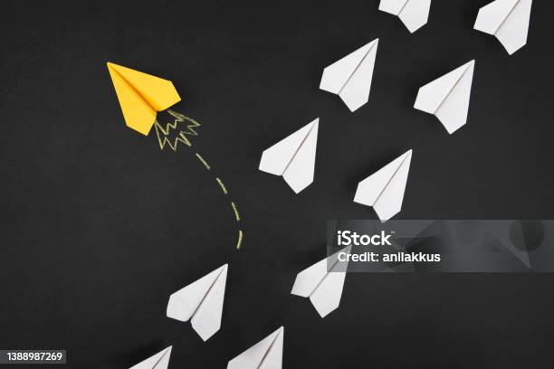 Leadership Concept With Paper Airplanes Stock Photo - Download Image Now - Chalk Drawing, Concepts, Individuality