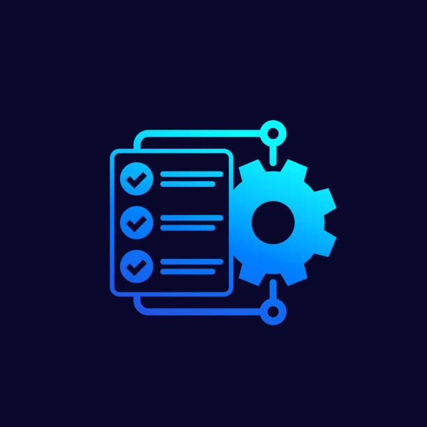 workflow icon with checklist and gear workflow icon with checklist and gear aerodynamic stock illustrations