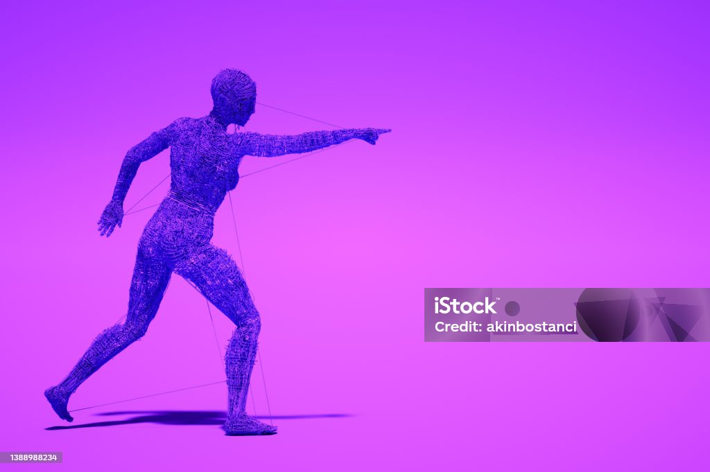 Cyborg Point Cyborg Points Forward On Purple Background 3d Wired Shape Stock Photo ...