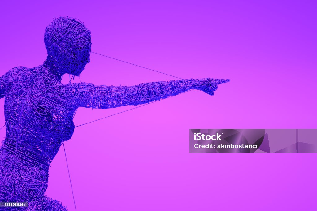 Cyborg Point Cyborg Points Forward On Purple Background 3d Wired Shape Stock Photo ...