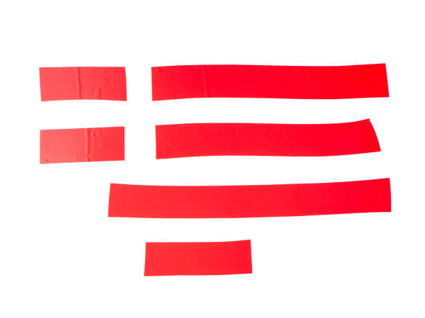istock Set of Red tapes on white background. Torn horizontal and different size Red sticky tape. Adhesive pieces 1388988565