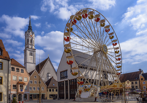 Historic ferris wheel in the city of Schrobenhausen, Germany on March 19, 2022