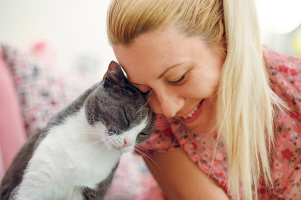 istock Woman pet owner cuddling with cat 1388993217