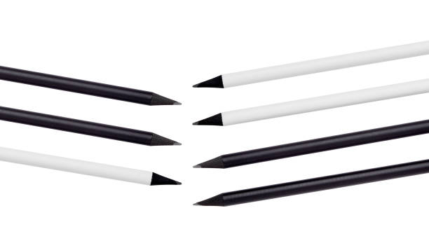 Seven pencils, black and white, on white background stock photo
