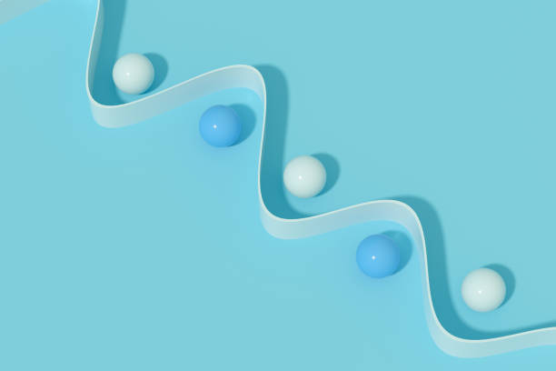 istock Spheres on different side wavy road blue background minimal idea concept 1388995295
