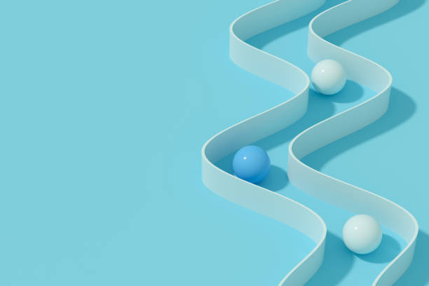 istock Spheres on wavy road blue background minimal idea concept 1388995308