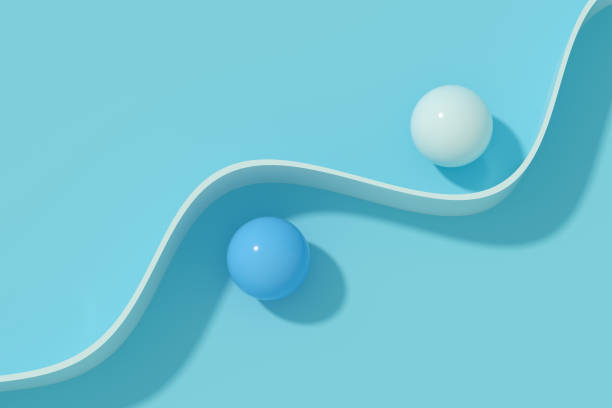 istock Spheres on different side wavy road blue background minimal idea concept 1388995334