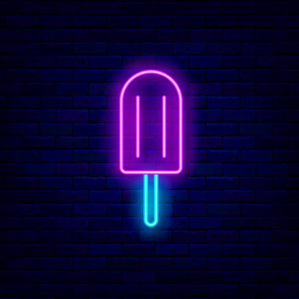 Ice cream neon icon. Glowing emblem for candy shop. Summer concept. Night bright signboard. Vector illustration Ice cream neon icon. Glowing emblem for candy shop. Summer concept. Night bright signboard. Shiny effect banner. Editable stroke. Vector stock illustration neon sign ice cream stock illustrations