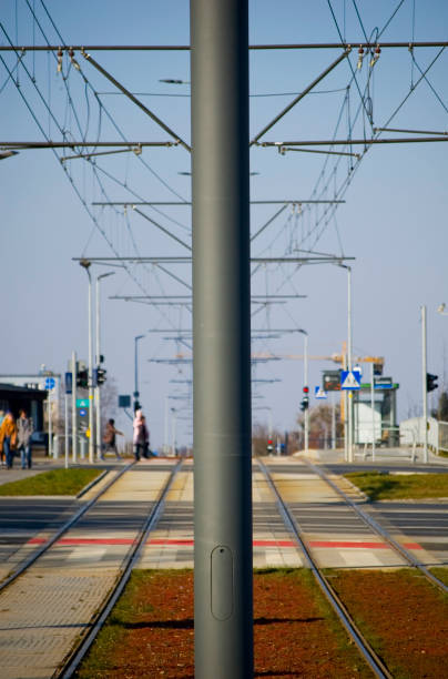 istock Tram at the fork in the tracks. 1389004115