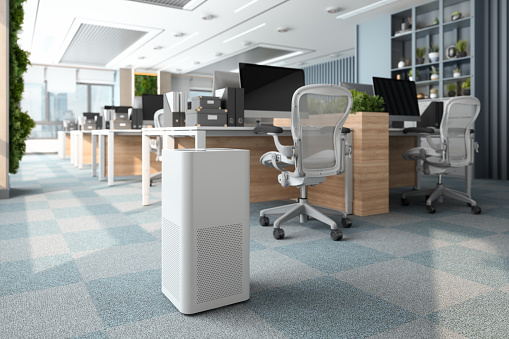 Air Purifier In Modern Open Plan Office For Fresh Air And Healthy Life