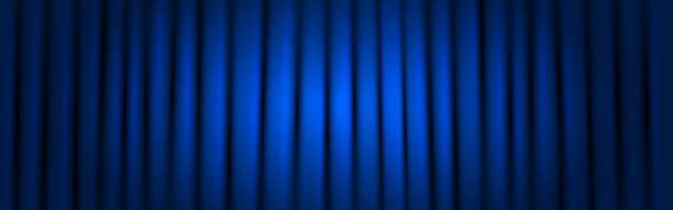 istock Curtain blue wide. Elegant theater cloth with spotlight. Ceremony or comedy concert. Realistic shining stage. Closed classic curtain. Vector illustration 1389006077