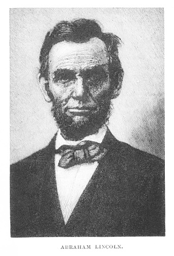 Portrait (photograph) of Abraham Lincoln, president of the United States from 1861 to 1865, leading the U.S. through the Civil War. Lincoln signed the Emancipation Proclamation, freeing slave on January 1, 1863. Lincoln was born February 12, 1809, in Kentucky and assassinated April 15, 1865, Washington DC. Photograph published in a 1898 literature book. Copyright has expired and is in Public Domain.