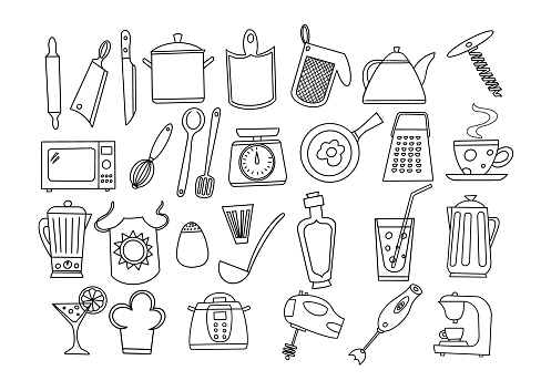 Kitchen Doodle Set. Vector illustration.