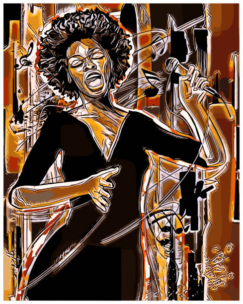 ilustrações, clipart, desenhos animados e ícones de cantor de jazz com microfone - image vertical color image people