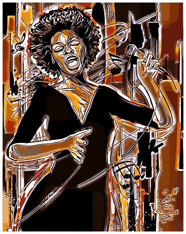 Jazz singer with microphone - vector illustration (Ideal for printing, poster or wallpaper, house decoration)