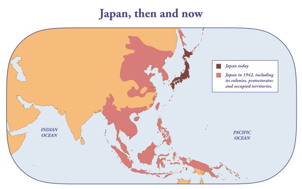 Japan then and now Japan today and at its greatest extend in 1942 colonies map stock illustrations