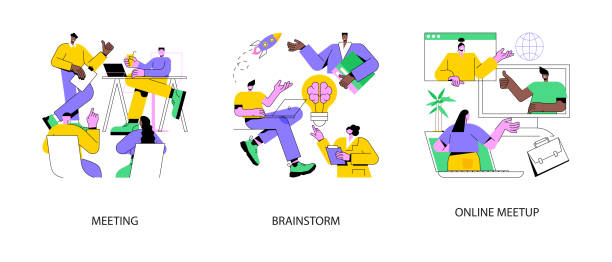 illustrations, cliparts, dessins animés et icônes de illustrations abstraites de vecteur de concept de communication d’équipe. - meetup