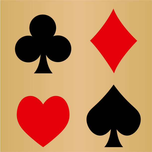 카드 스페이드, 하트, 클럽, 다이아몬드 수트 플랫 재생 - cards heart suit heart shape poker stock illustrations