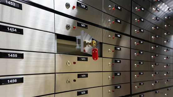safe deposit boxes inside bank vault