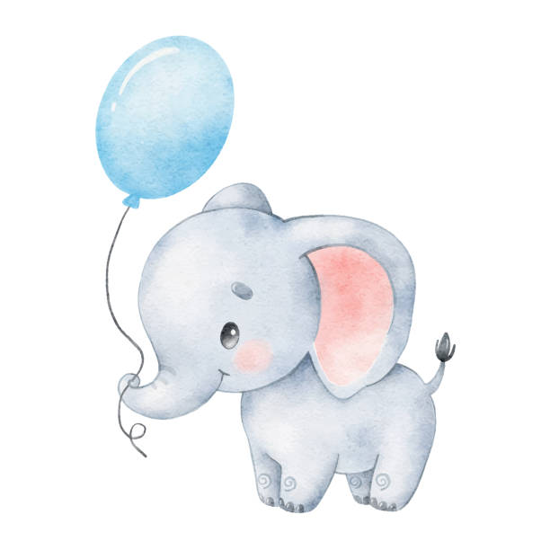illustrazioni stock, clip art, cartoni animati e icone di tendenza di illustrazione ad acquerello di un simpatico elefante dei cartoni animati. tropica carina - elefante immagine