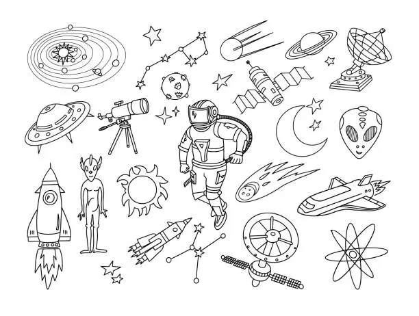 Vector illustration of Outer Space Doodle Set