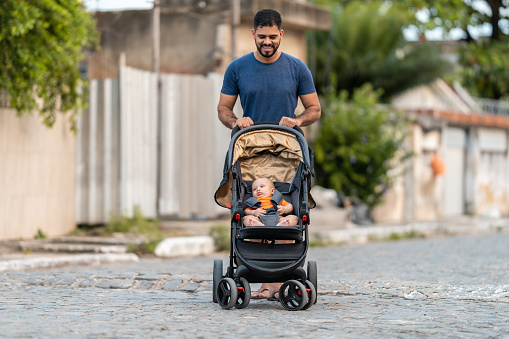 Street, Stroller, Father, Walking, Baby boy