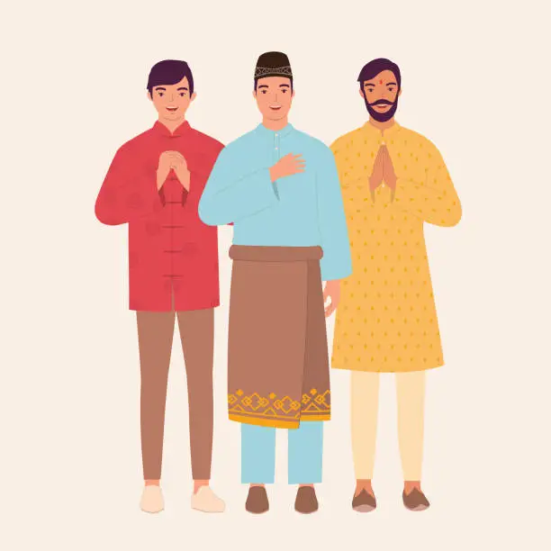 Vector illustration of Men With Beautiful Traditional Clothes Greeting.